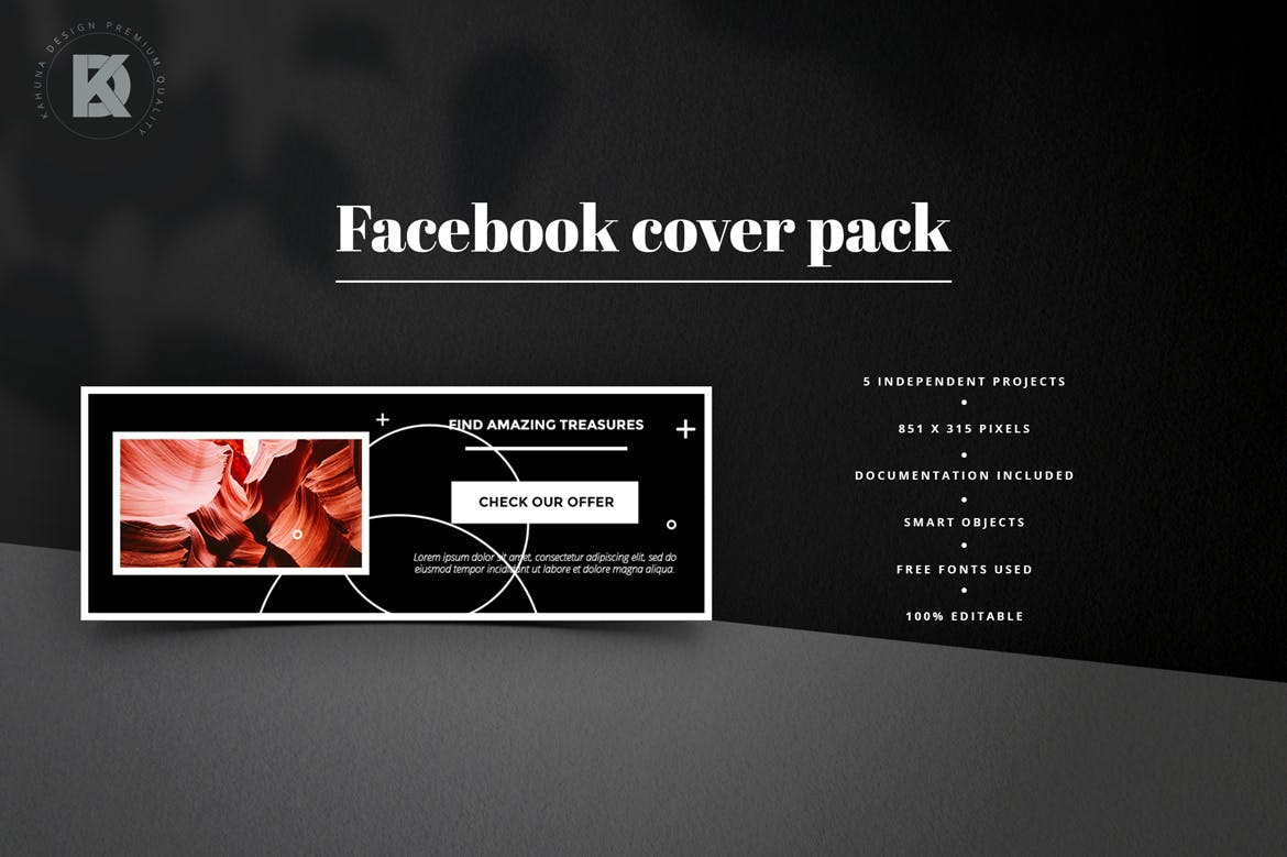 黑色背景Facebook主页封面设计模板第一素材精选 Black Facebook Cover Pack插图(5)