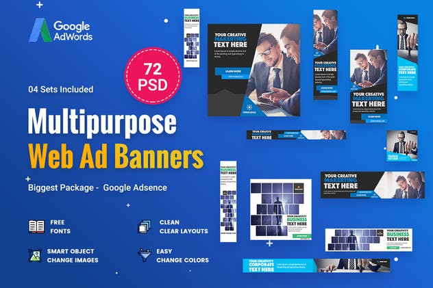 72款多用途商业主题Banner大洋岛精选广告模板 Multipurpose, Business Banners Ad – 72 PSD插图1