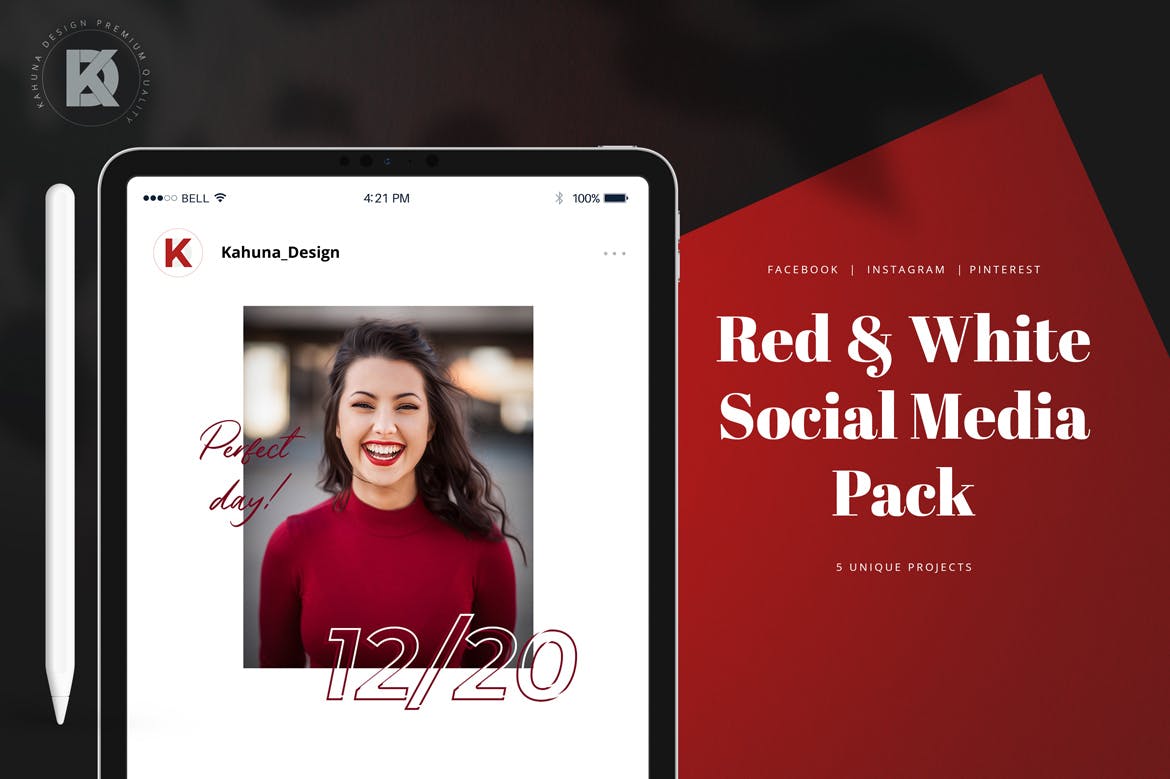 红白配色社交媒体设计素材包 Red & White Social Media Pack插图1