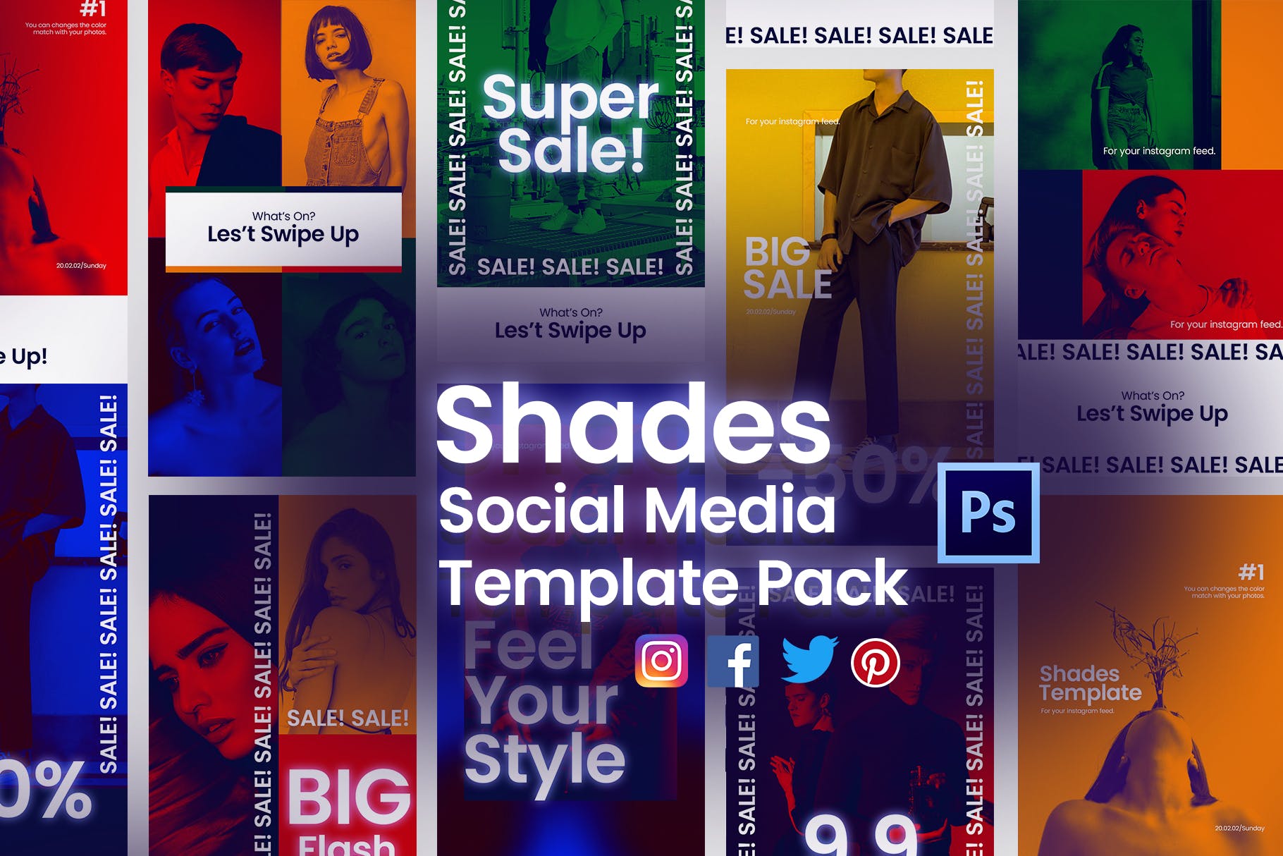 18款社交媒体品牌推广贴图设计PSD模板蚂蚁素材精选 Shades Post + Story Social Media Template – JJ插图(1)