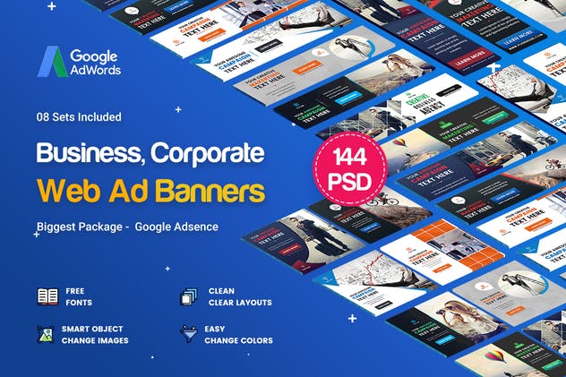 144个多用途多规格网站Banner第一素材精选广告模板 Multipurpose Banners Ad – 144PSD [ 08 Sets ]插图(1)