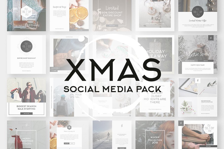 圣诞冬季主题社交媒体贴图模板第一素材精选 XMAS Stylish Social Media Pack插图