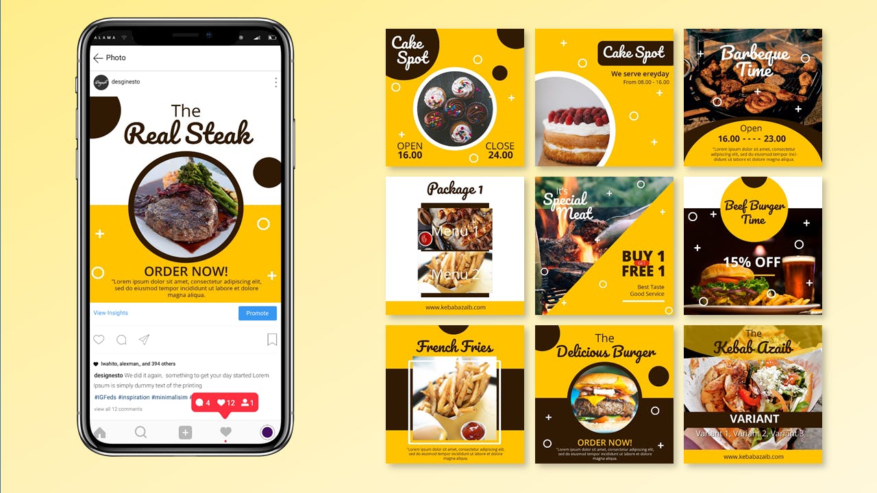 美食主题Instagram社交推广设计素材包 Foodish – Instagram Promotion Pack插图(2)