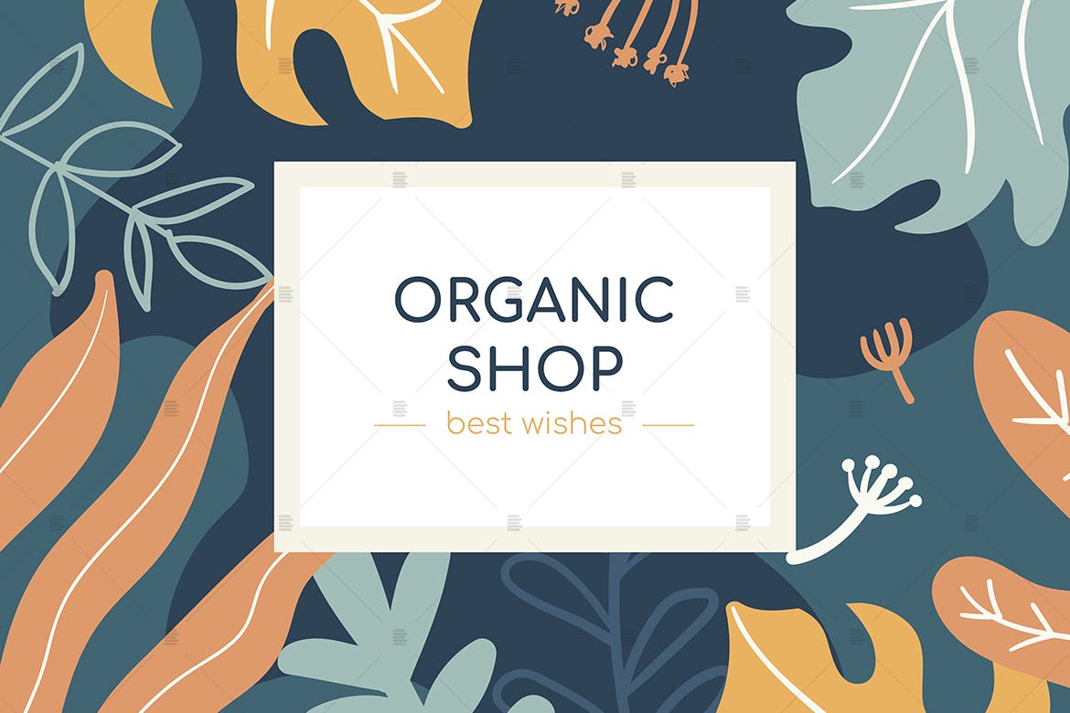 有机品牌社交推广手绘图案Banner设计模板 Organic shop social media banner插图1