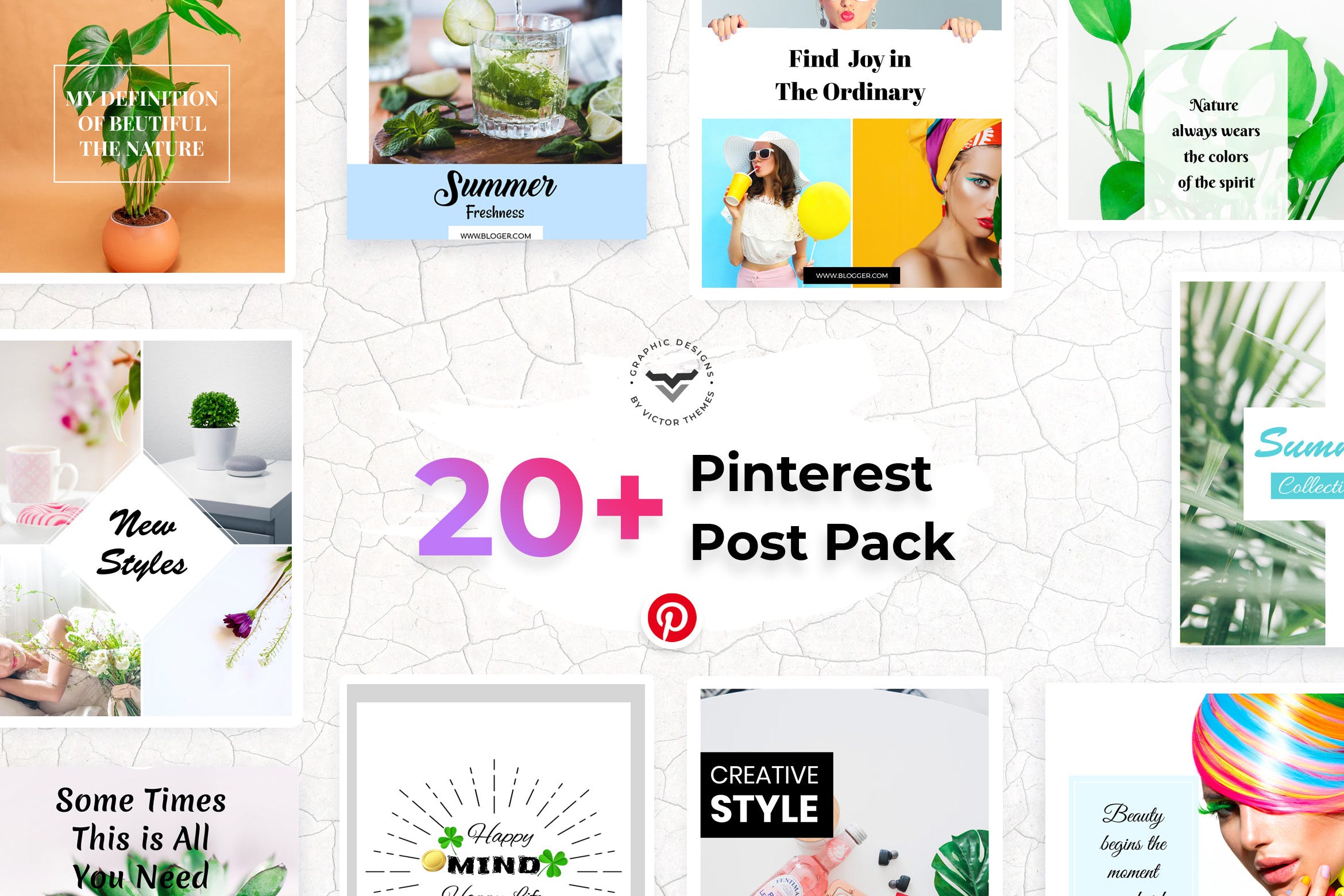20+Pinterest社交网站文章配图设计模板第一素材精选 Pinterest Social Media Templates插图