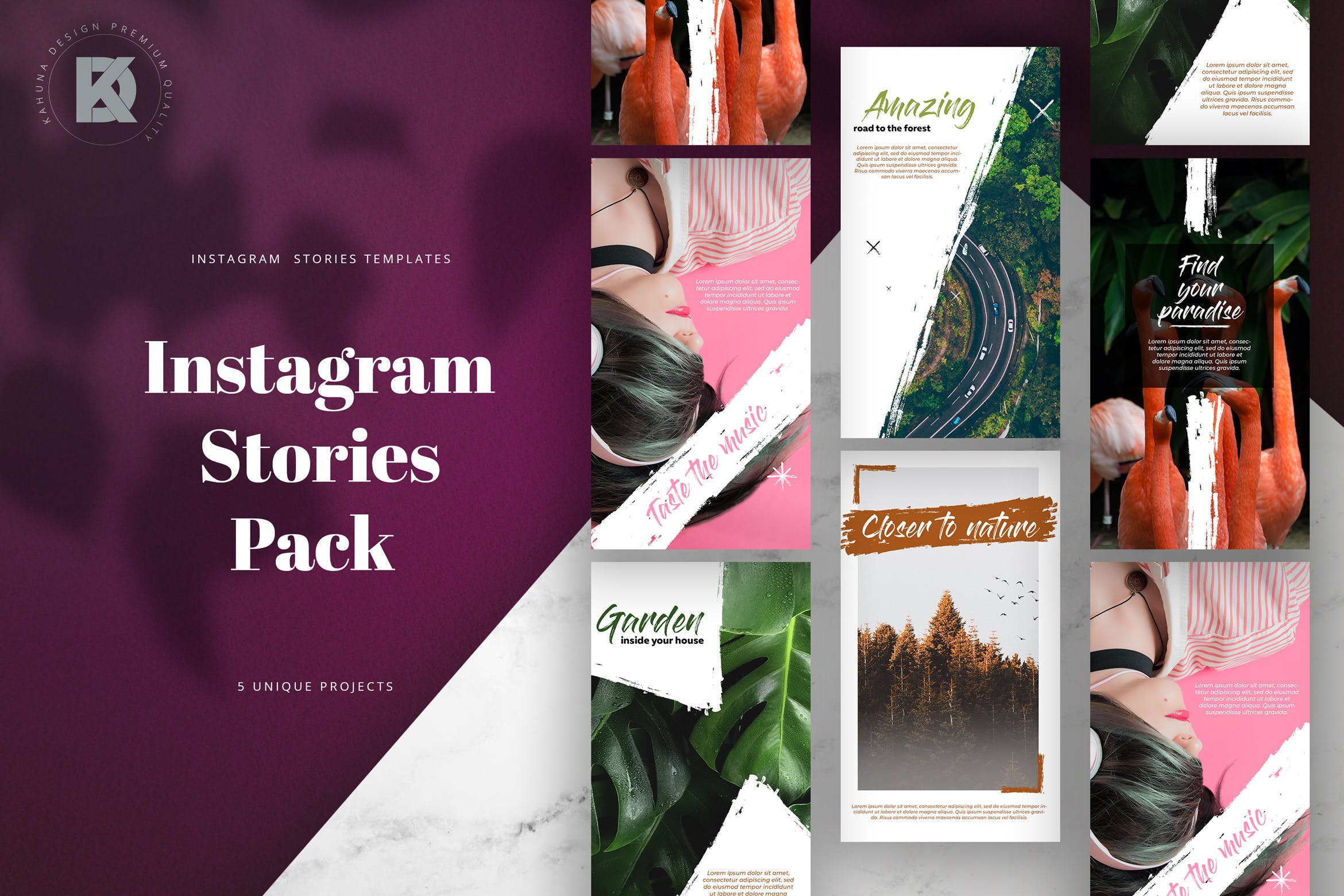 笔刷几何图案Instagram品牌故事设计素材 Brush Instagram Stories Pack插图