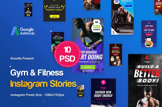 健身主题Instagram故事贴图PSD模板第一素材精选 Gym & Fitness Instagram Stories – 10 PSD插图(1)