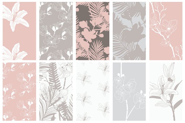 35+优雅手绘花卉图案纹理Instagram贴图模板大洋岛精选 35+ Patterns & 8 Instagram Templates插图10