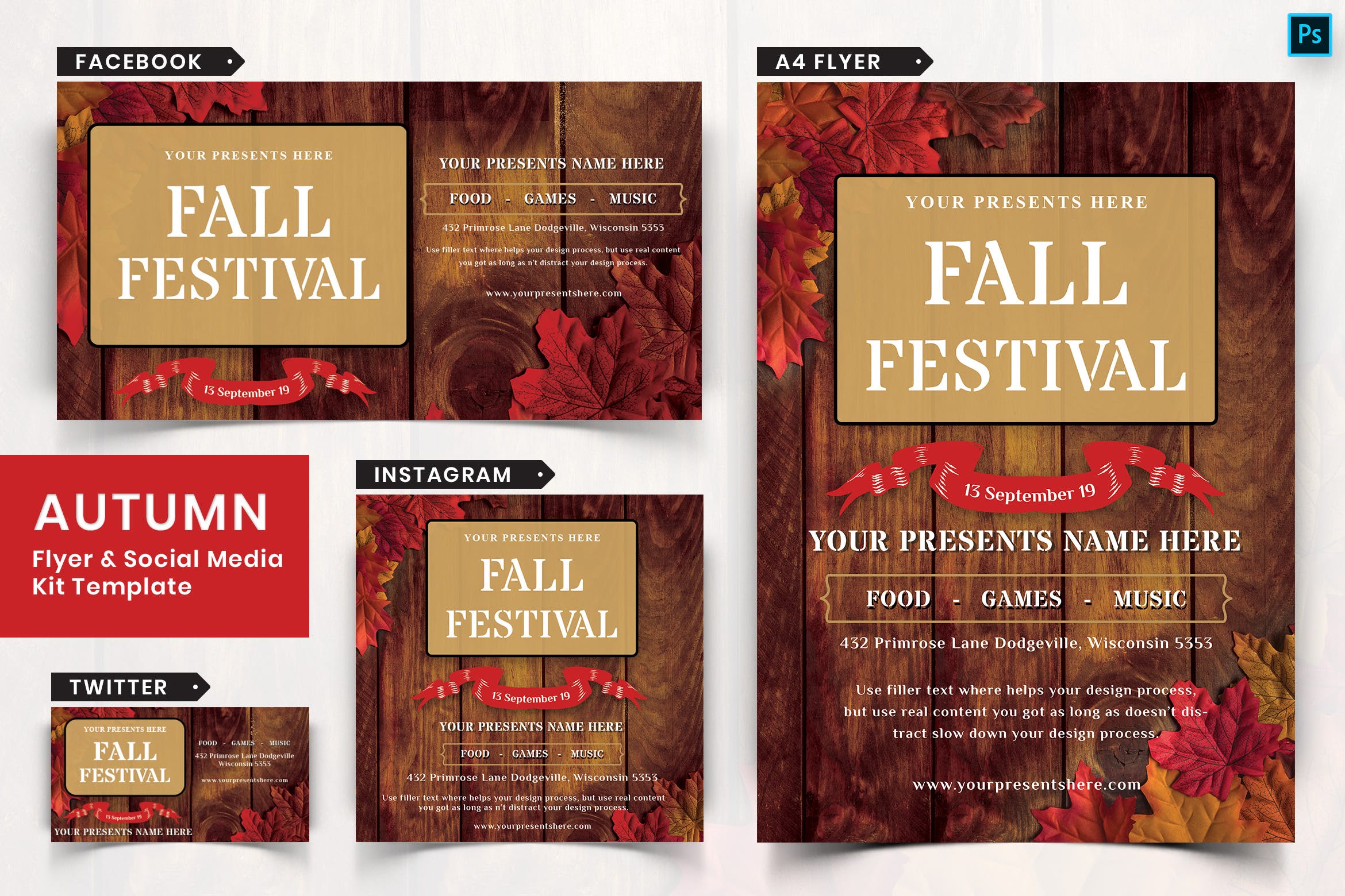 秋季节日传单和&社交媒体设计模板蚂蚁素材精选套装06 Autumn Festival Flyer & Social Media Pack-06插图