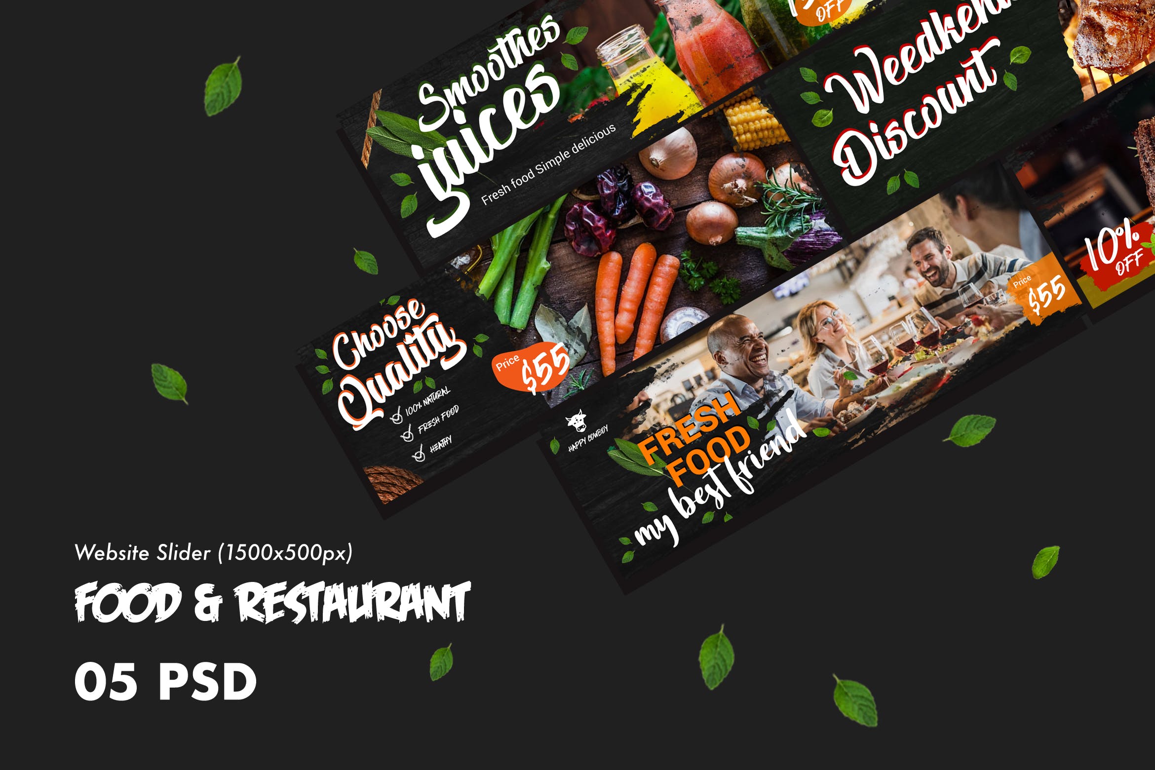 西式美食&餐厅主题网站广告Banner图设计模板 Food & Restaurants Website Slider PSD Template插图