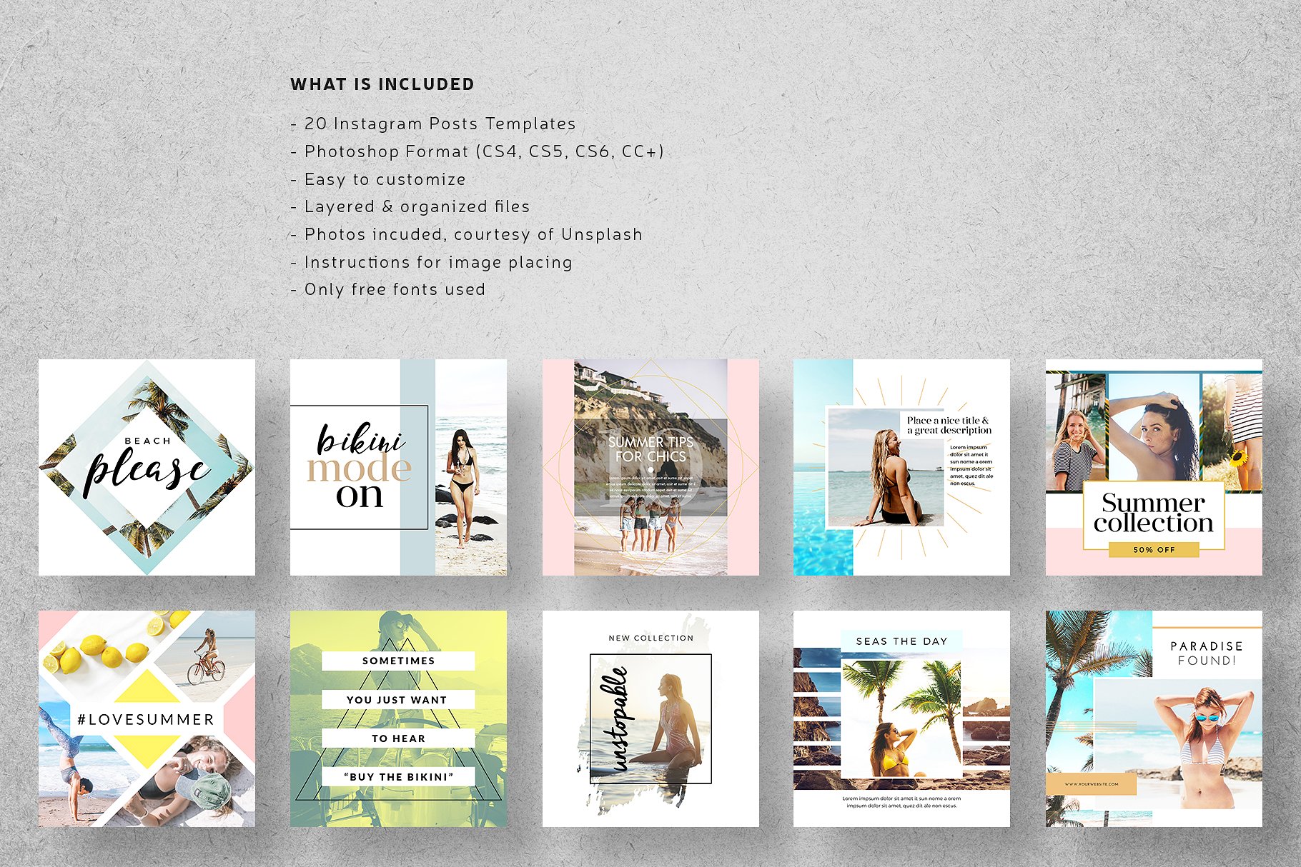 创意几何图案Instagram文章贴图模板第一素材精选 Beachy Mood – Instagram Posts插图(2)
