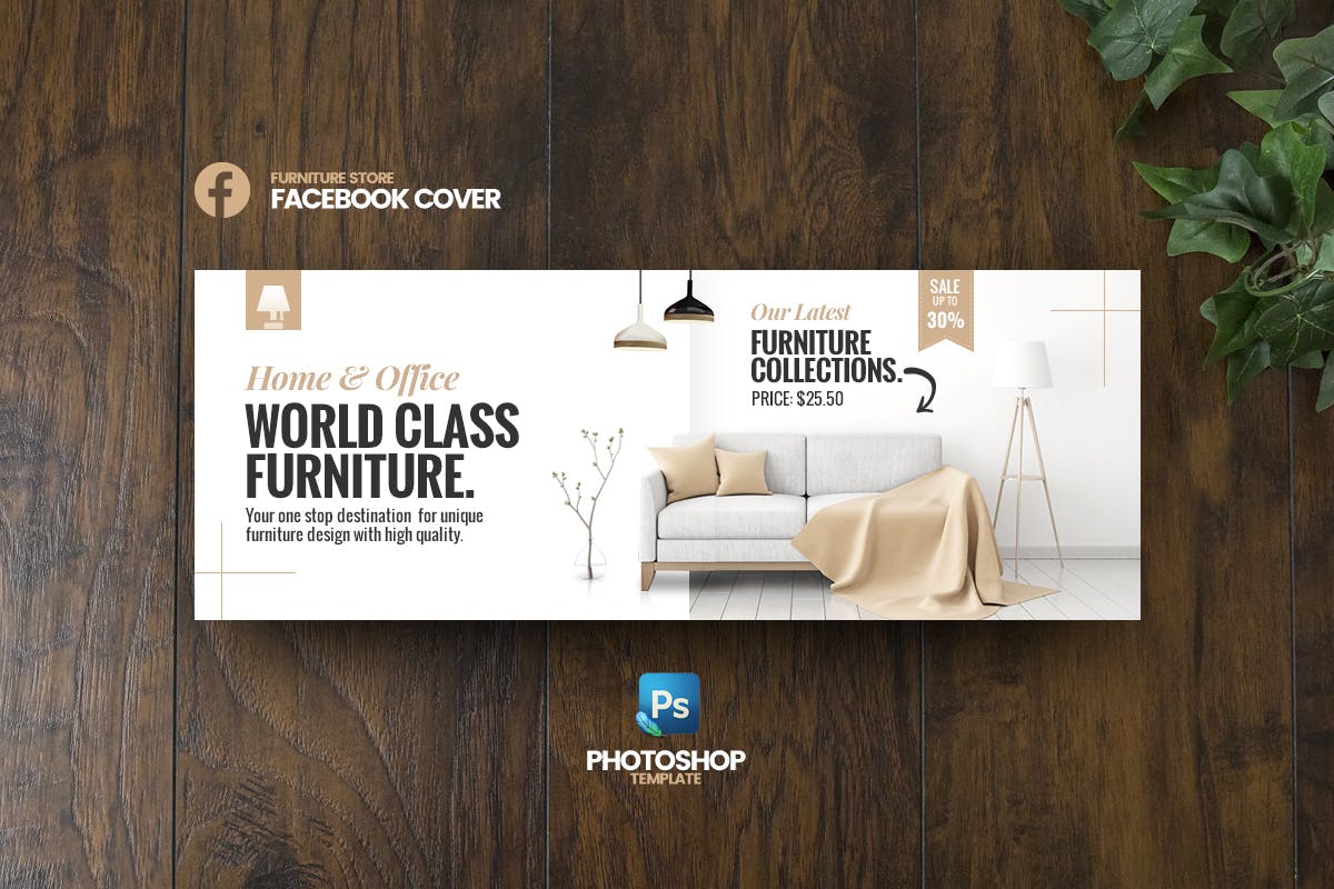 家具品牌/促销活动Facebook封面&Banner大洋岛精选广告模板 Best Furniture Facebook Cover template插图