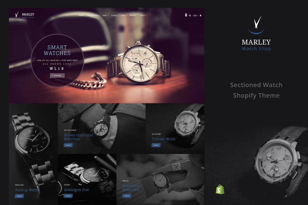 奢侈品名表手表商城Shopify主题 Marley | Sectioned Watch Shopify Theme插图