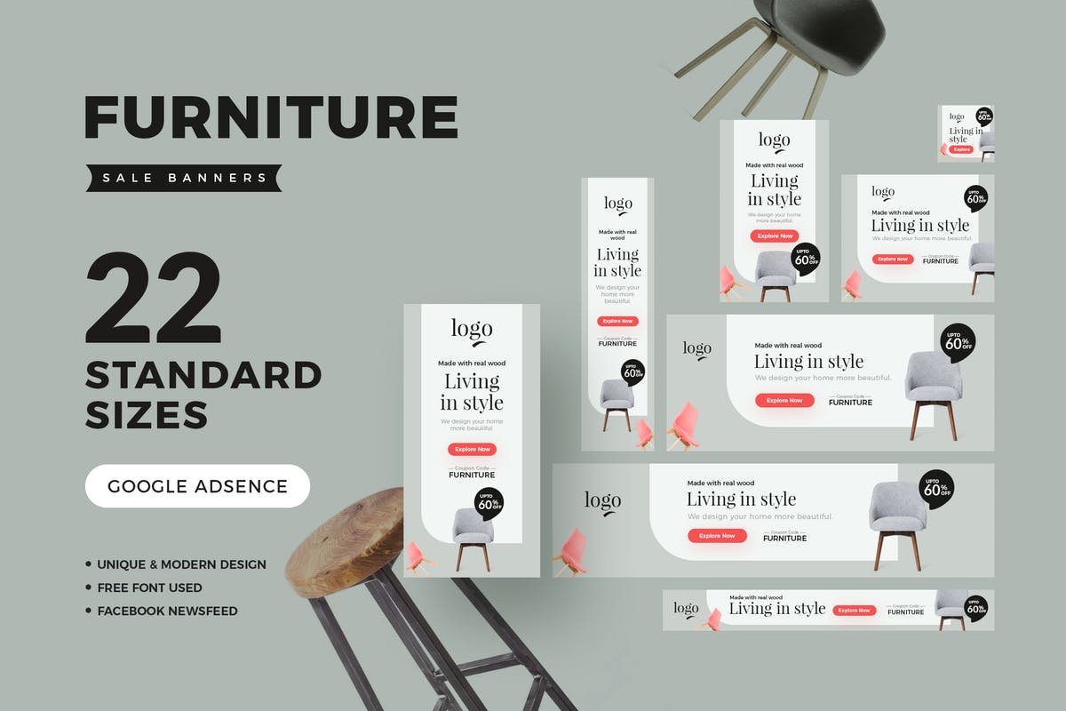 22种尺寸家具品牌谷歌促销广告Banner Furniture Sale Banners插图