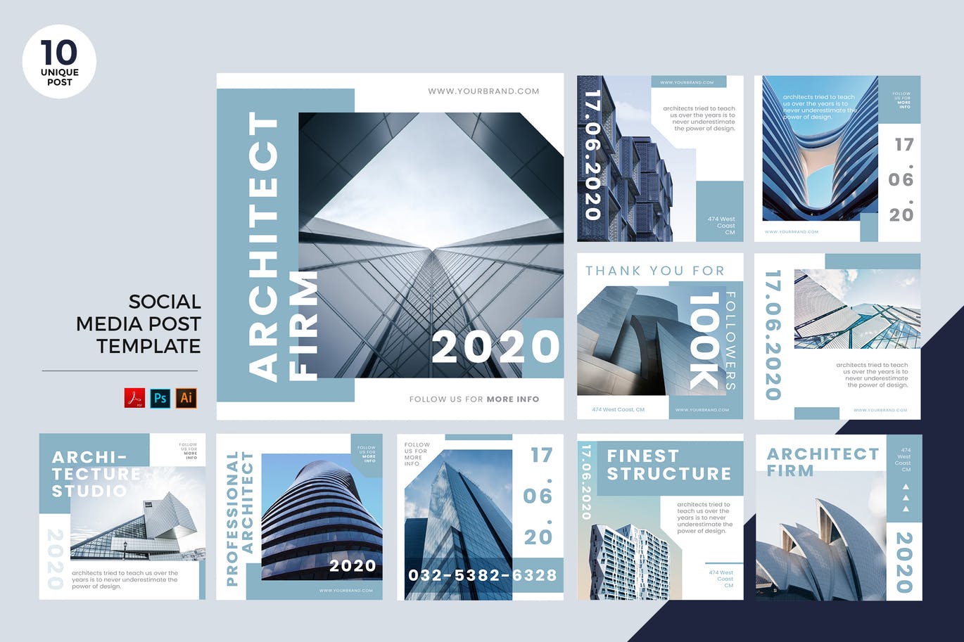 建筑主题社交媒体设计素材包 Architecture Social Media Kit PSD & AI插图
