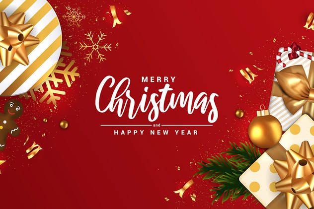 圣诞节新年深红色Banner大洋岛精选广告模板 Merry Christmas and Happy New Year banners插图3