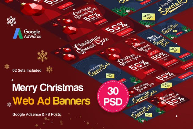 圣诞节主题促销活动广告Banner设计模板 Merry Christmas Banners Ad插图(1)
