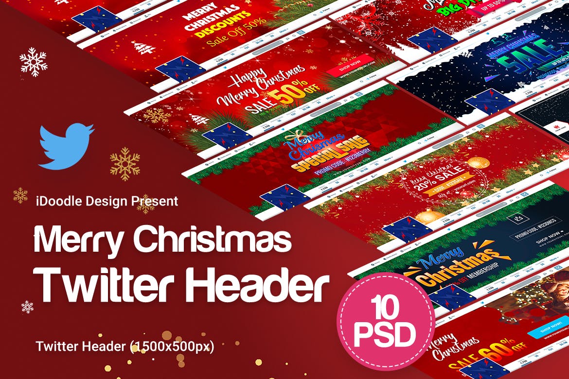 圣诞节主题风格社交媒体新媒体主页装饰设计模板第一素材精选 Merry Christmas Twitter Headers插图(1)