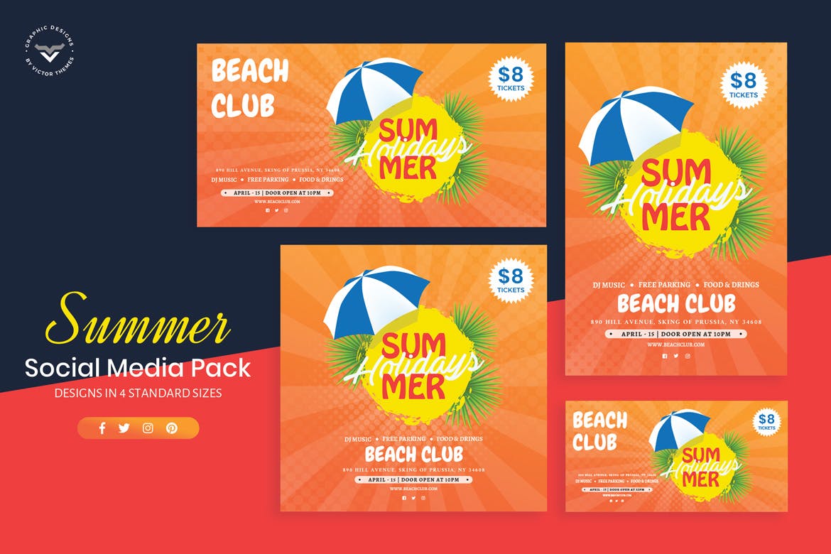 夏日主题社交媒体广告设计模板第一素材精选 Summer Social Media Template插图(1)