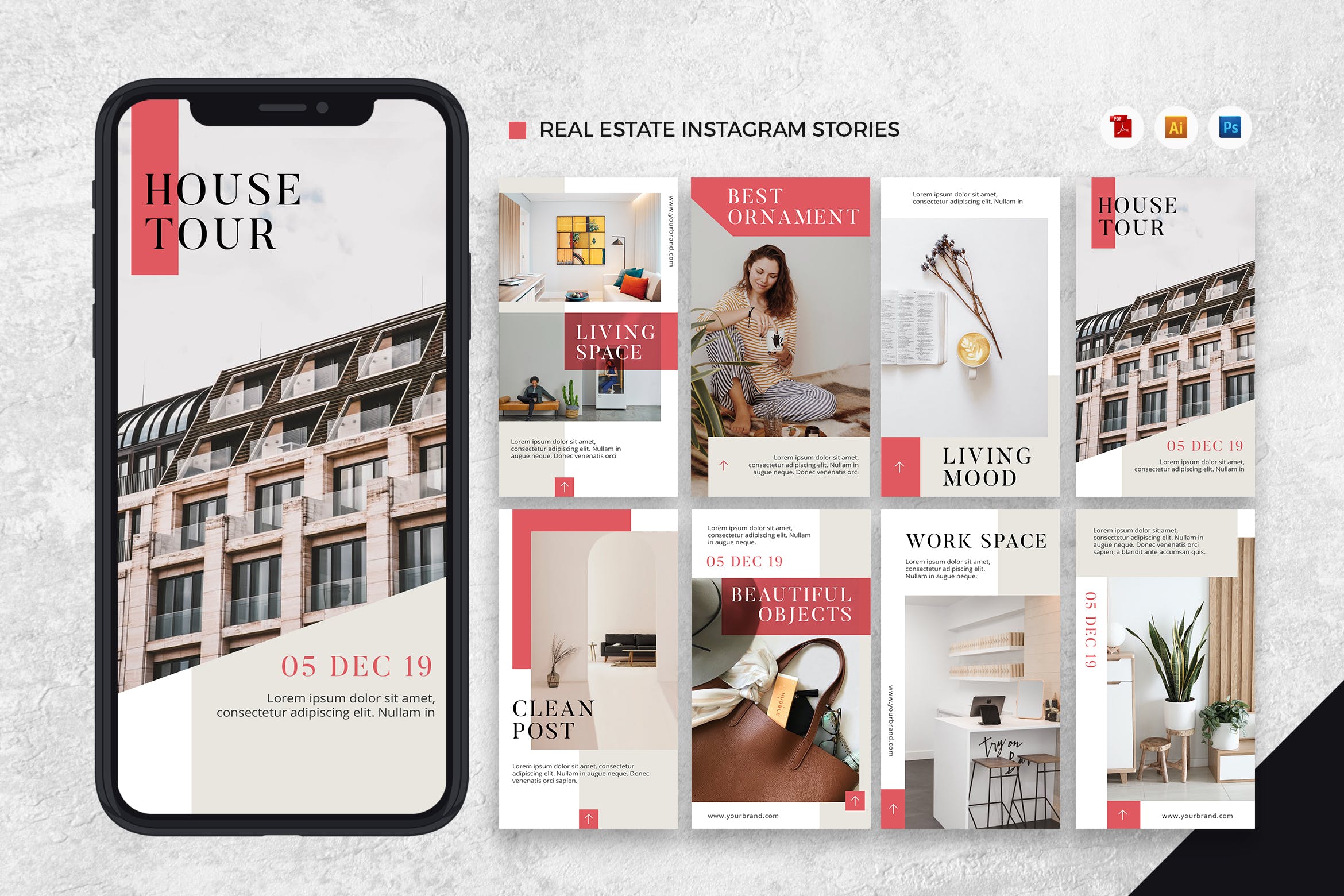 Instagrams设计房地产品牌故事推广设计模板大洋岛精选[AI&PSD] Real Estate Instagram Stories AI and PSD Template插图