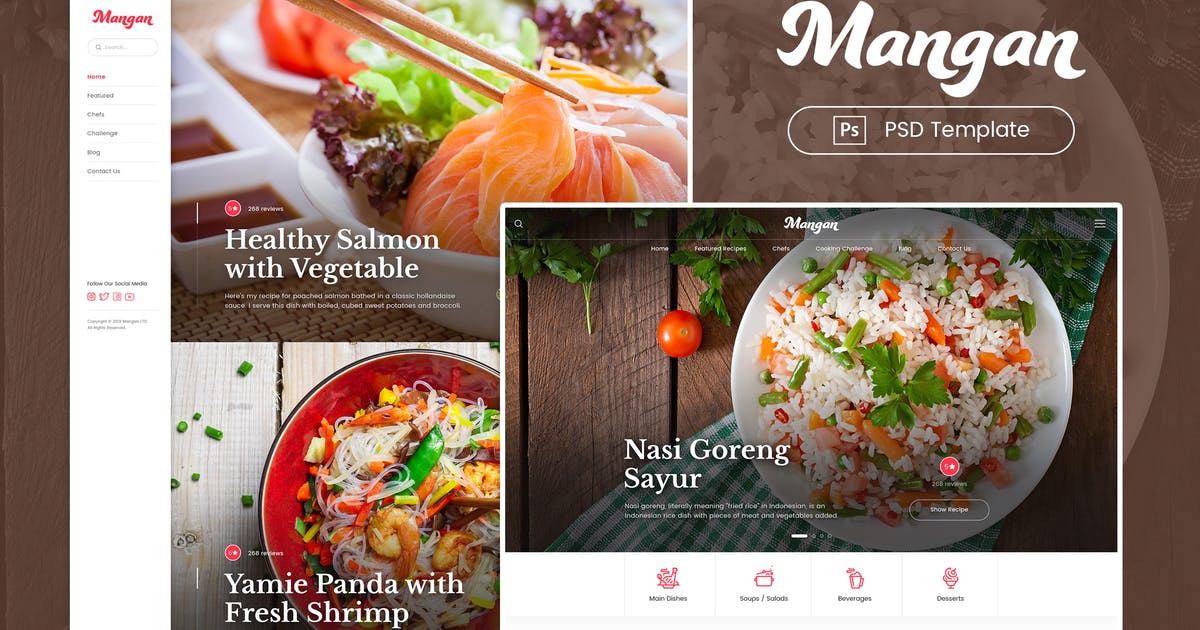 餐饮美食主题网站设计PSD模板第一素材精选 Mangan – Food Recipe Sharing PSD Template插图