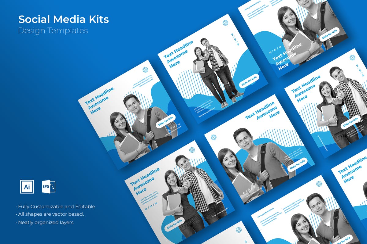 社交媒体正方形广告&贴图创意设计模板第一素材精选v23 SRTP – Social Media Kit.23插图