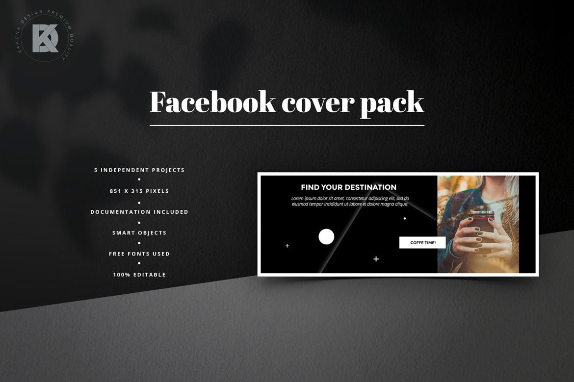 黑色背景Facebook主页封面设计模板第一素材精选 Black Facebook Cover Pack插图(4)
