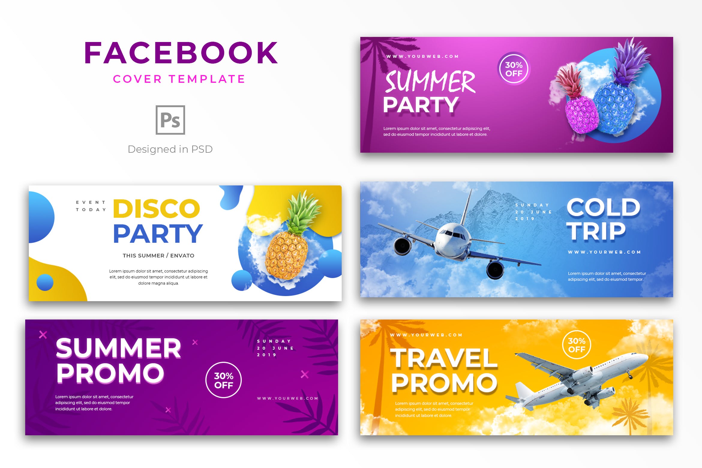 夏天主题活动推广Facebook主页封面设计模板蚂蚁素材精选 Summer Facebook Cover Template插图