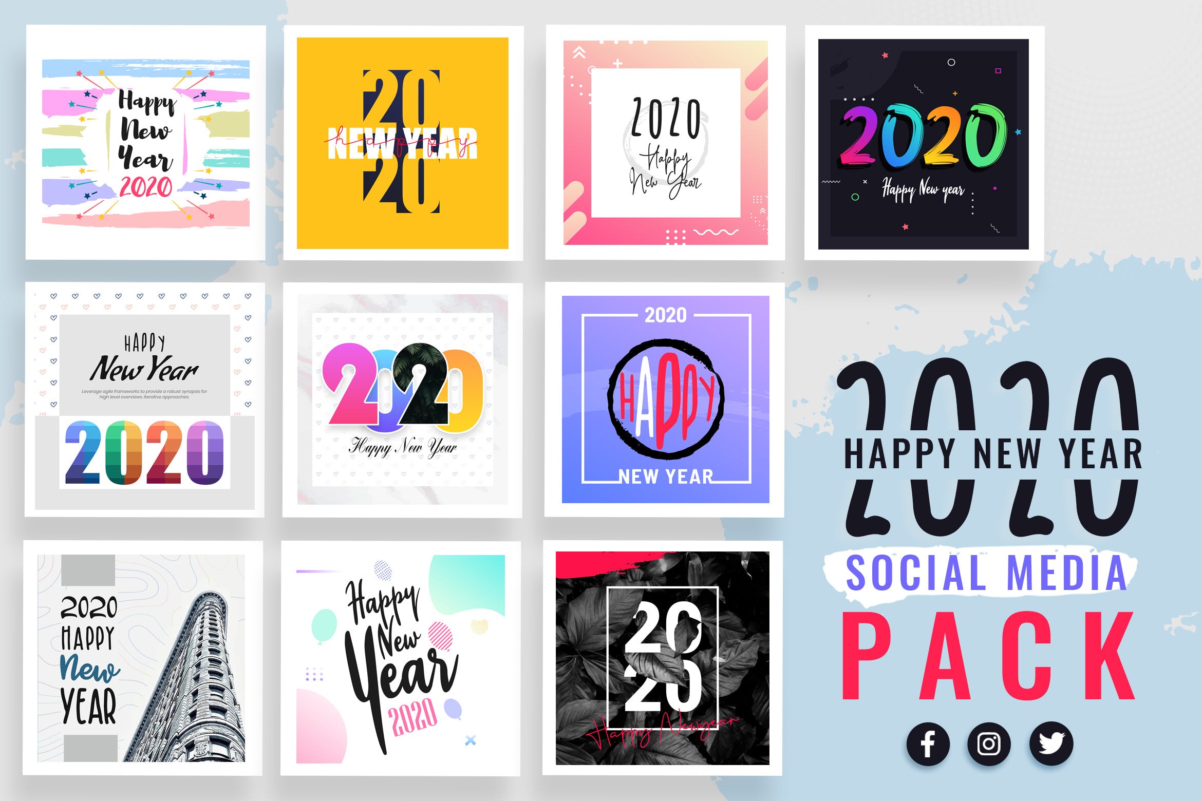2020年新年主题社交媒体贴图设计模板蚂蚁素材精选合集 New Year Social Media Templates 2020插图