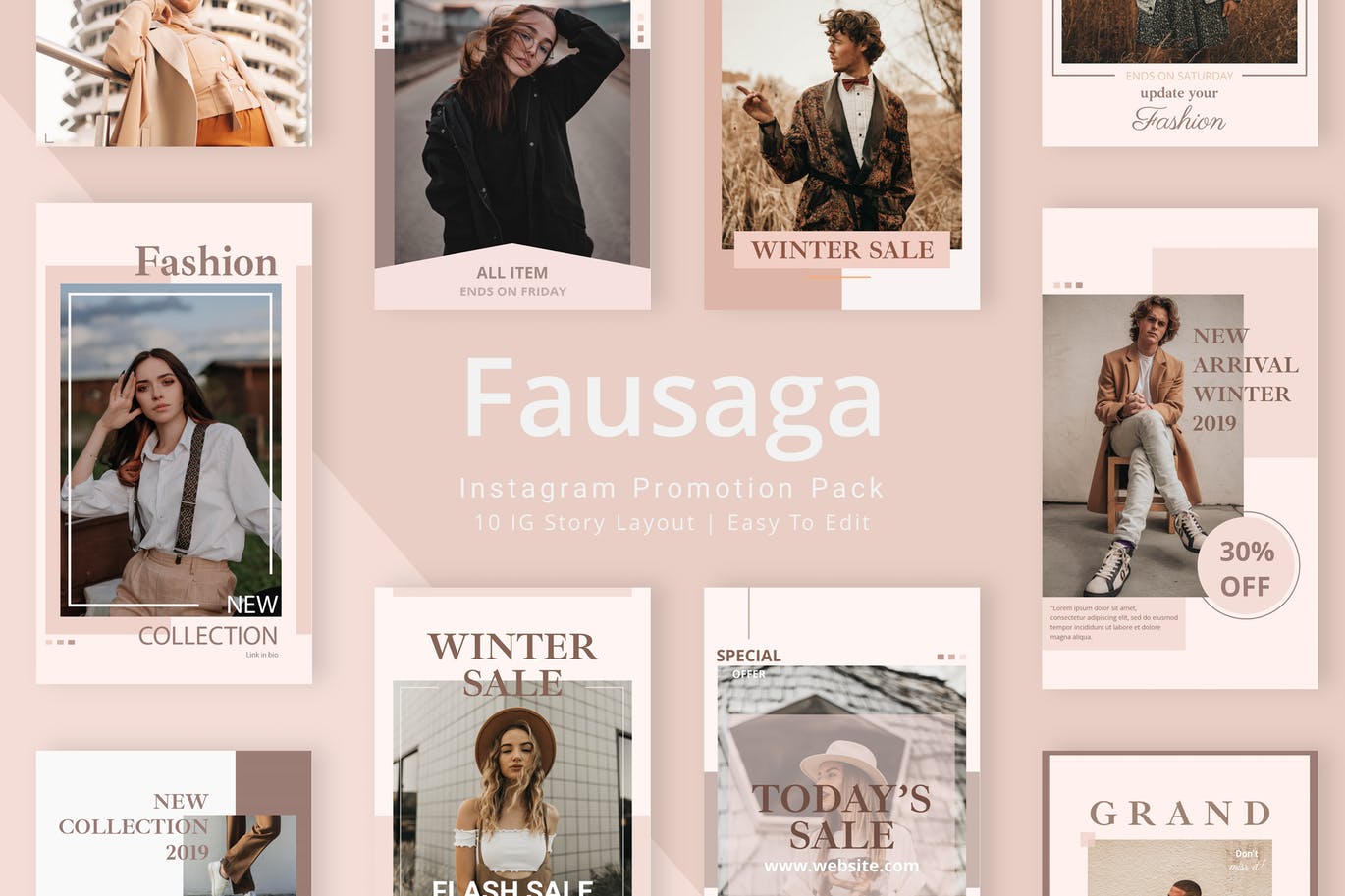 Instagram社交品牌服装促销广告设计模板蚂蚁素材精选 Fausaga – Instagram Story Pack插图