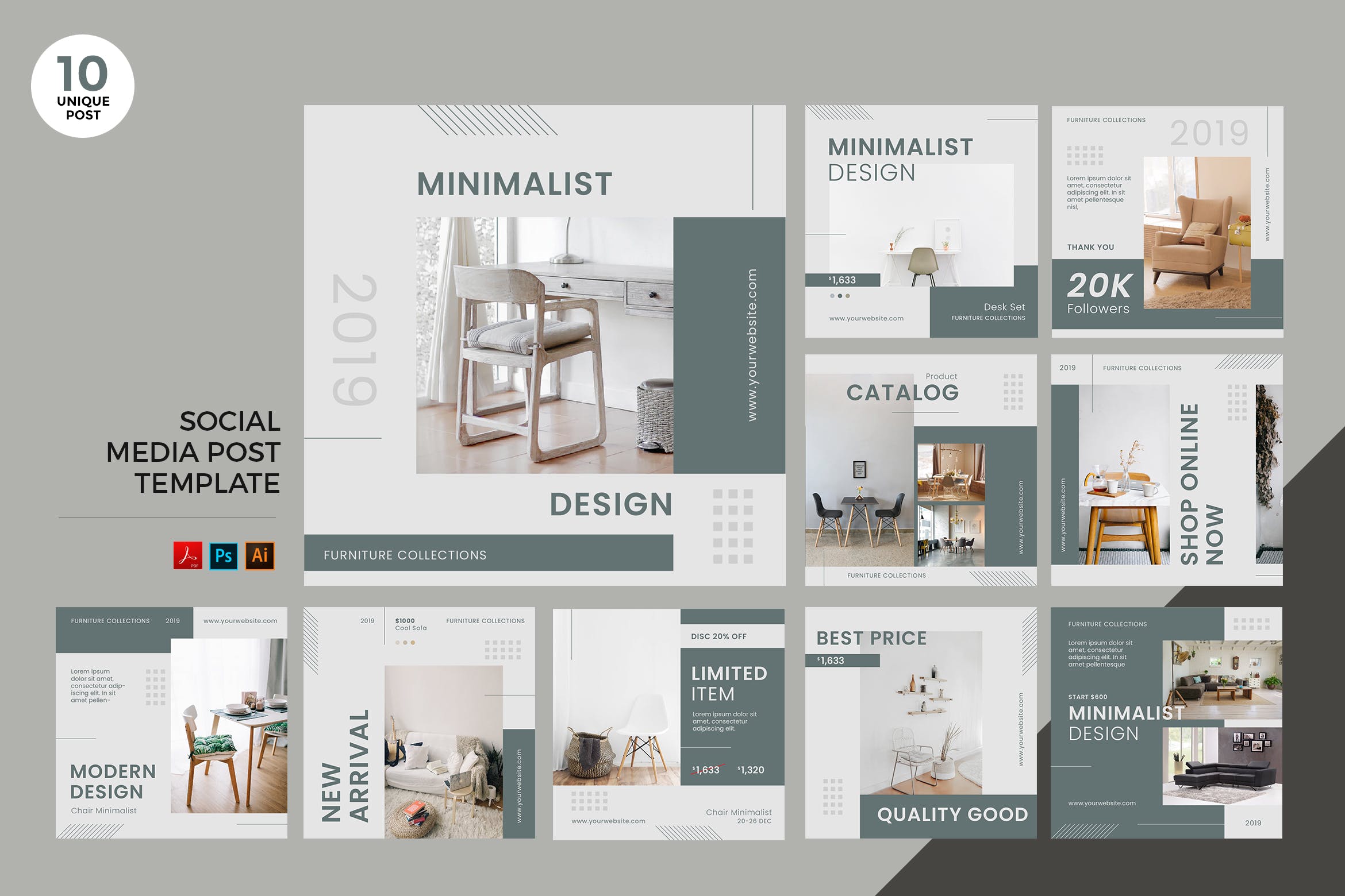 室内设计主题社交媒体设计素材包 Interior Design Social Media Kit PSD & AI插图