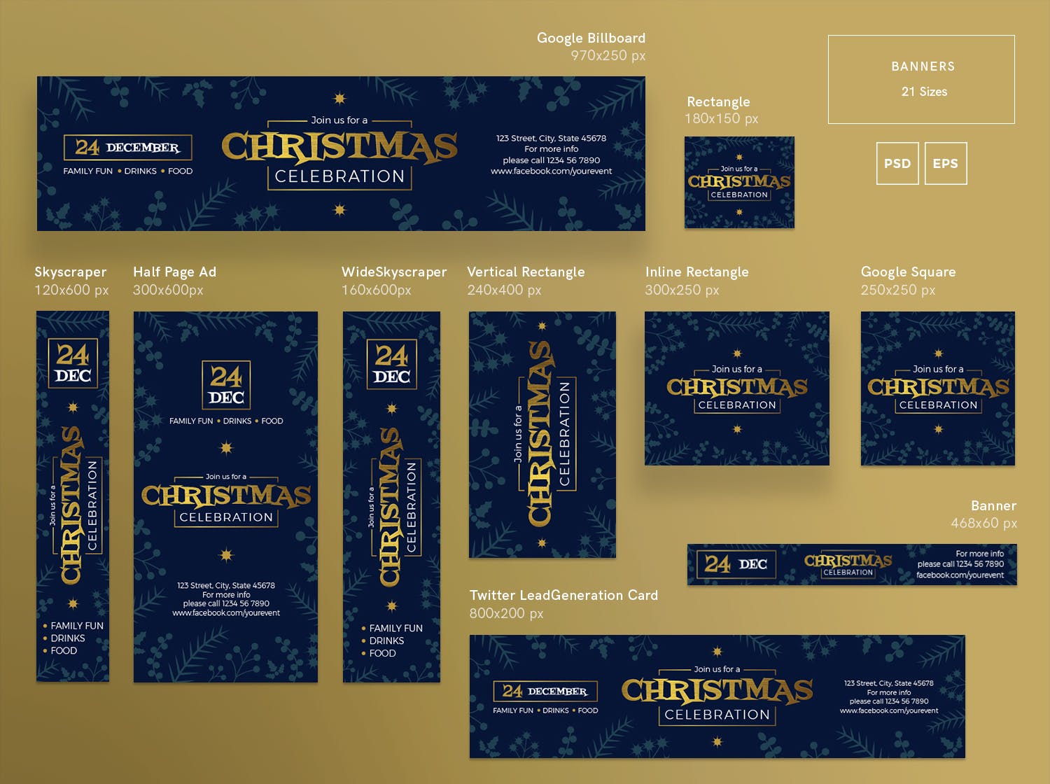 圣诞庆祝活动/圣诞促销广告Banner设计模板 Christmas Celebration Banner Pack Template插图1