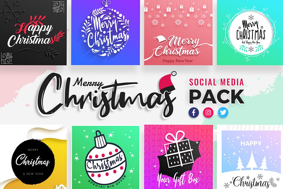 圣诞节主题社交媒体推广设计素材包 Christmas Social Media Templates插图(1)