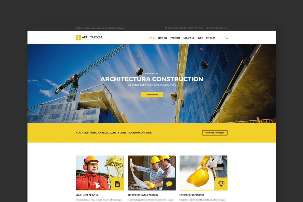 建筑主题网站PSD模板第一素材精选 Architectura – Construction & Building PSD Templat插图