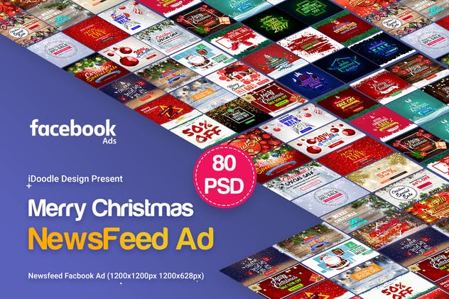 圣诞快乐主题banners促销广告模板 Merry Christmas NewsFeed Banners Ad – 80PSD插图1