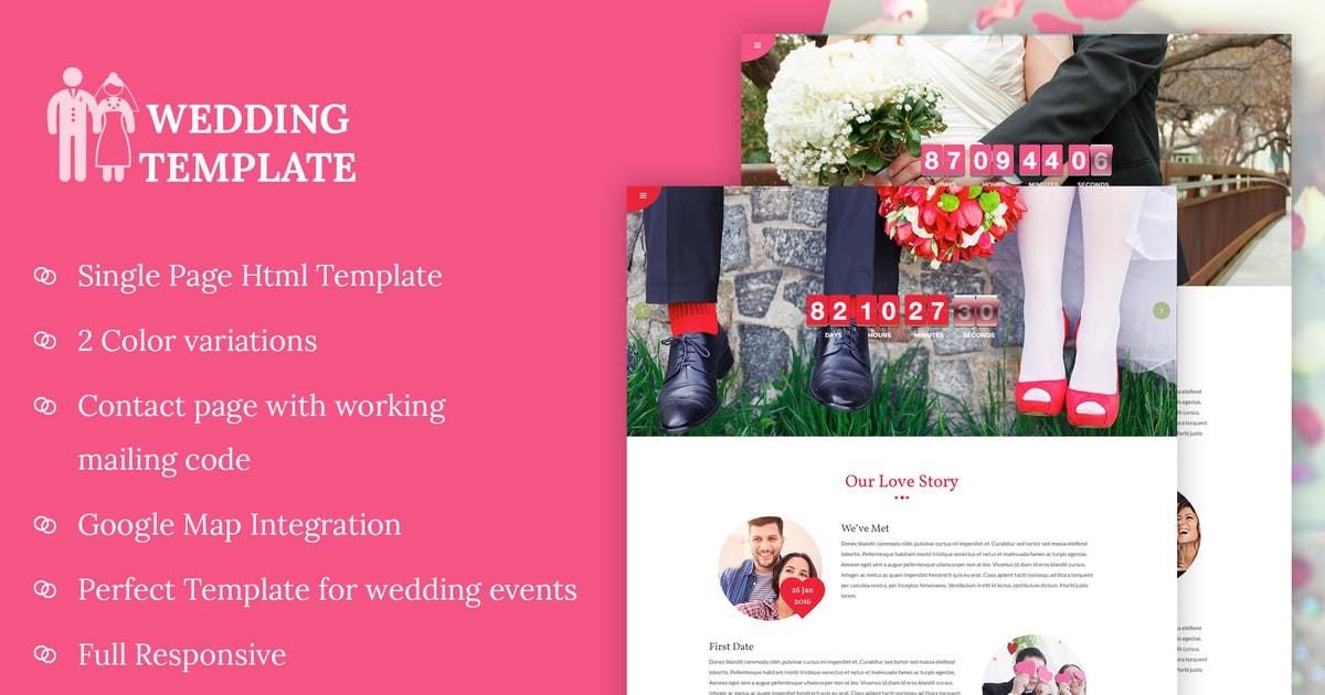 创意浪漫婚礼网站设计HTML模板蚂蚁素材精选下载 My Wedding – Wedding Invitation Template插图