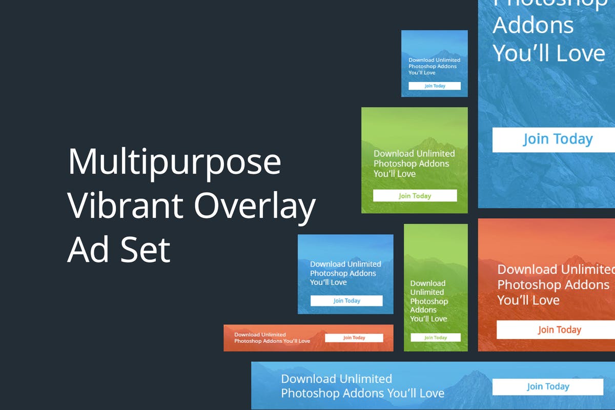 17个多用途AdSense尺寸兼容蚂蚁素材精选广告模板素材 Multipurpose Vibrant Overlay Ad Set插图