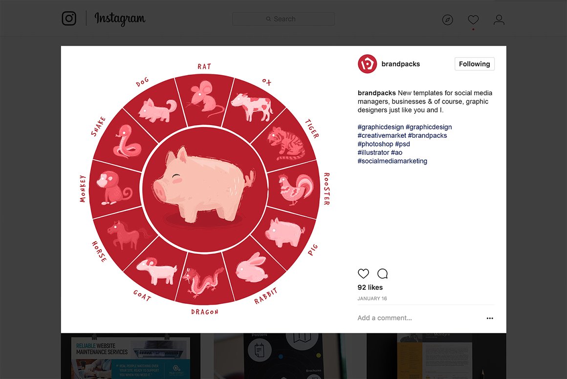 猪年新年十二生肖相关的社交广告图片设计模板蚂蚁素材精选下载 [PSD,Ai]插图(4)