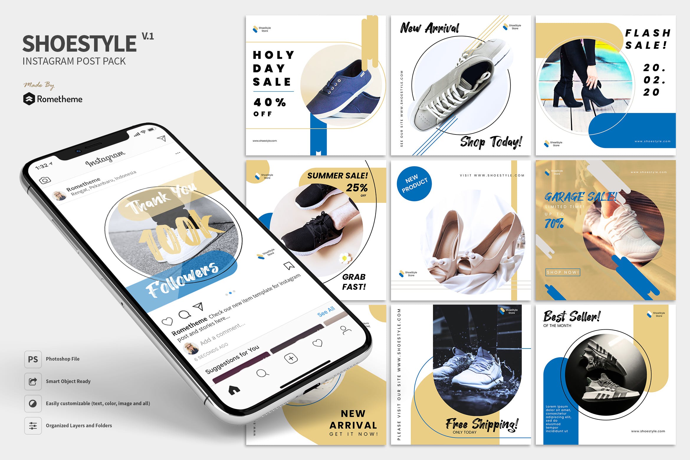 潮牌运动鞋品牌Instagram社交推广设计素材 ShoeStyle Product – Instagram Post Pack插图