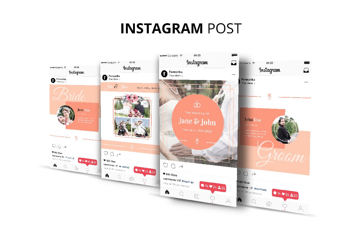 婚礼婚宴Instagram社交邀请函设计模板蚂蚁素材精选 Wedding Instagram Kit Template插图(4)