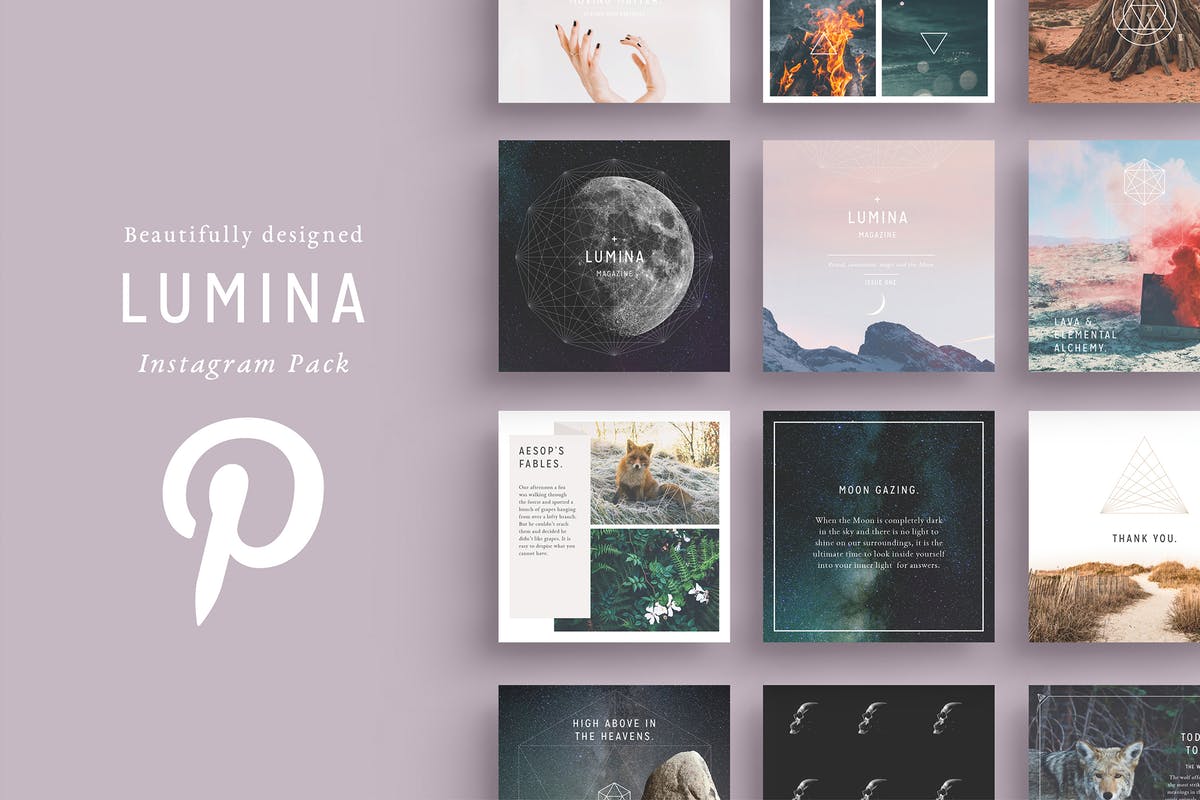 美丽多用途易用Pinterest模板第一素材精选 LUMINA Pinterest Pack插图