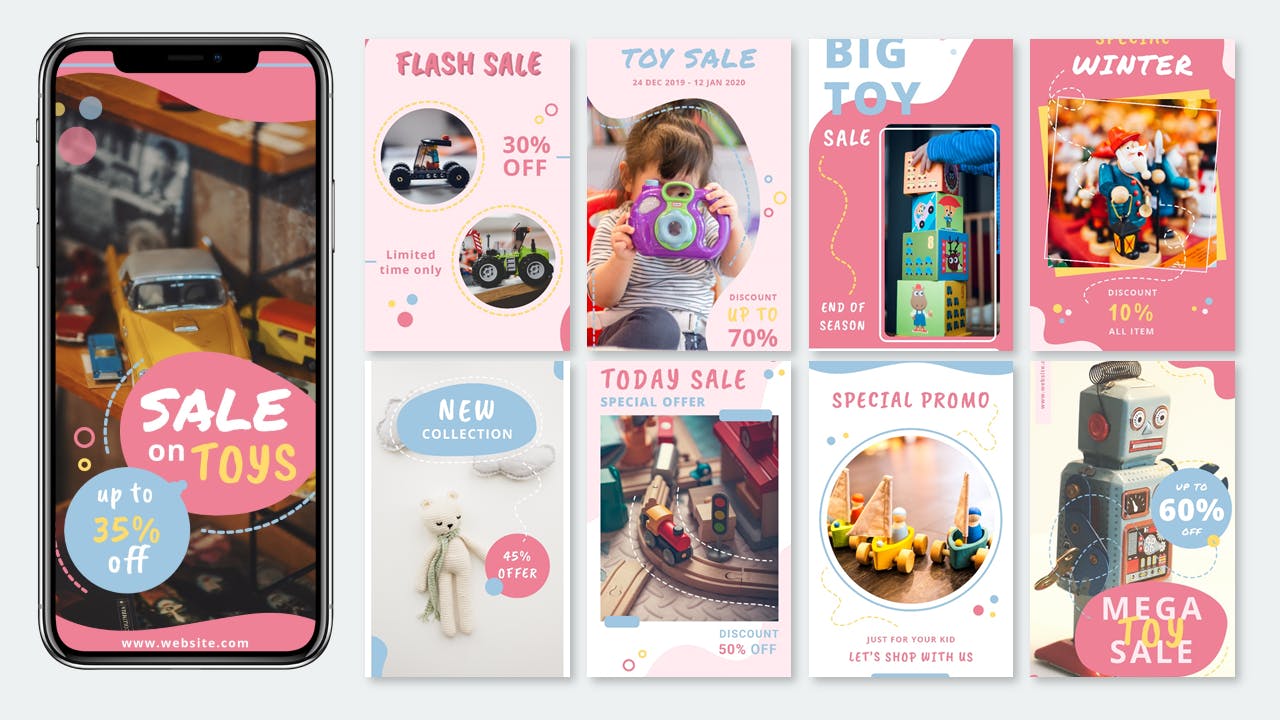 儿童玩具品牌Instagram广告设计模板第一素材精选 Omocha – Instagram Story Pack插图(1)