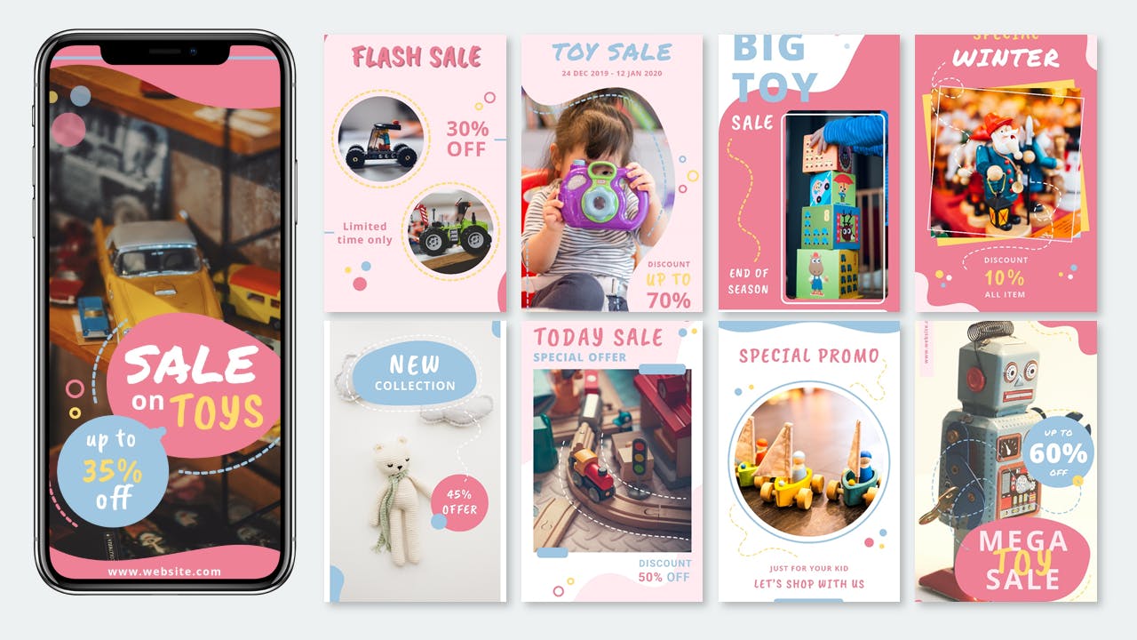 儿童玩具品牌Instagram广告设计模板蚂蚁素材精选 Omocha – Instagram Story Pack插图(1)