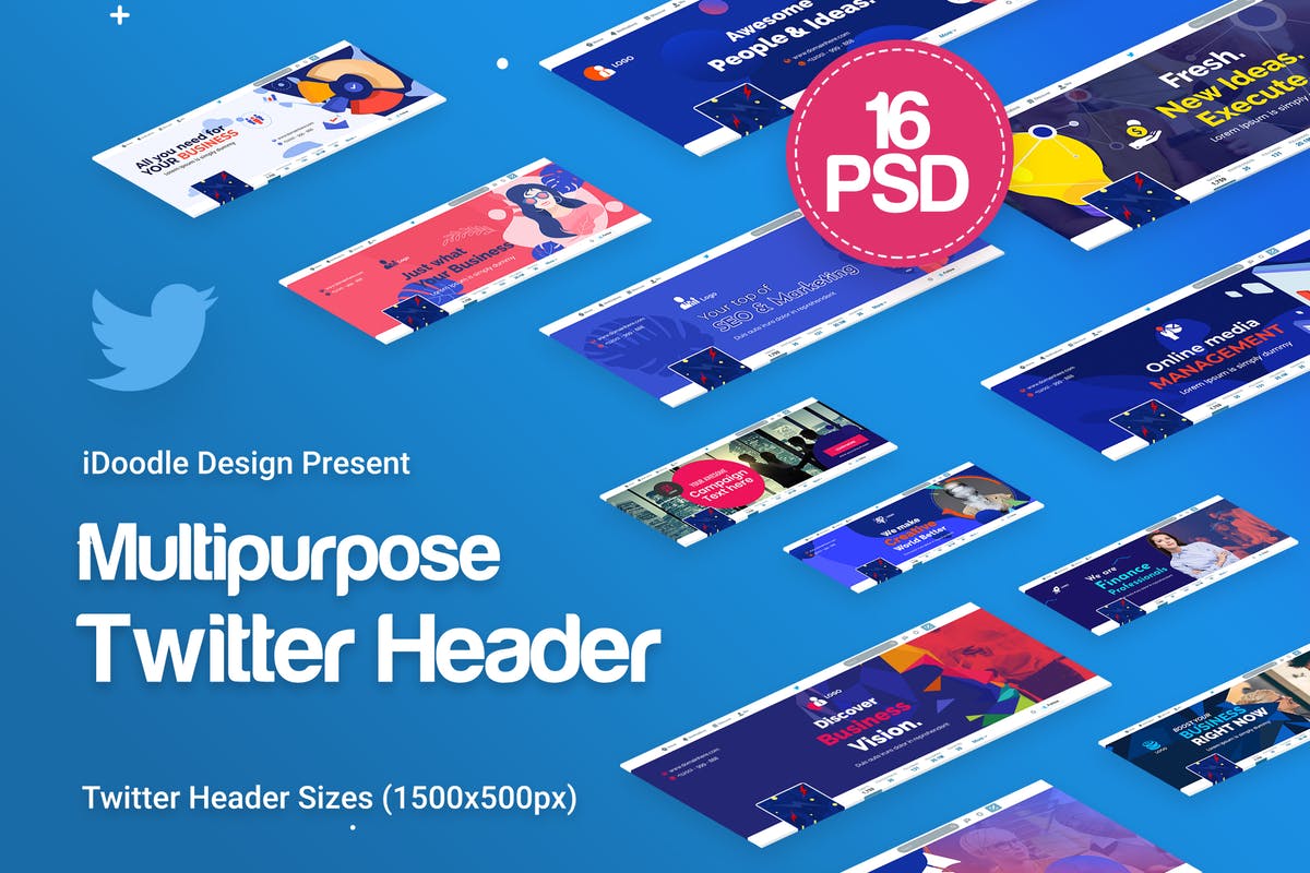Twitter社交媒体Banner&广告设计模板大洋岛精选 Twitter Headers Multipurpose, Business Ad插图