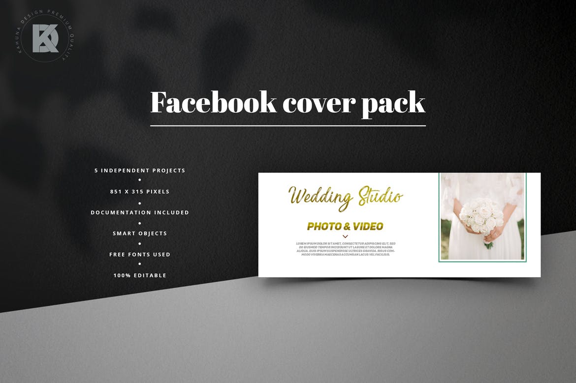 婚礼婚宴活动邀请Facebook封面设计模板第一素材精选 Wedding Facebook Cover Kit插图(2)