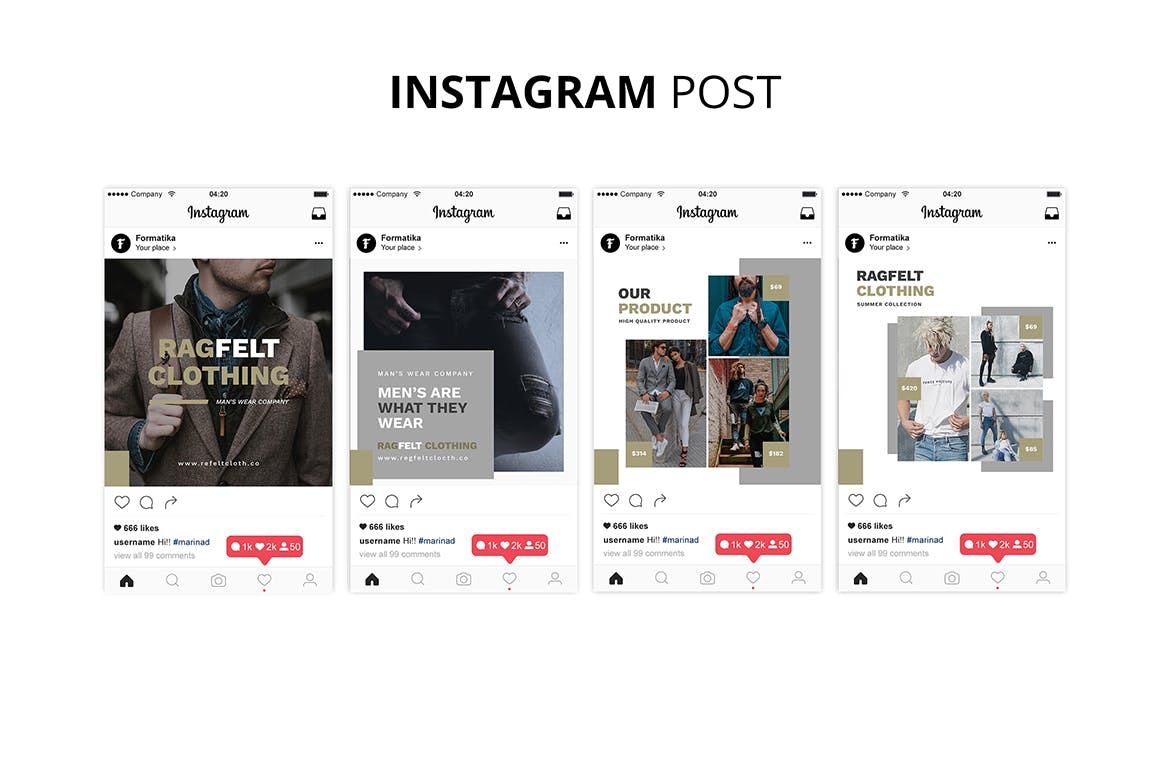 男装品牌推广Instagram贴图设计模板蚂蚁素材精选 Ragfelt Man Fashion Instagram Post插图(2)