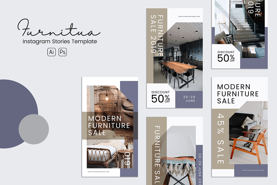 家具品牌故事推广Instagram社交推广设计素材PSD&AI模板第一素材精选 Furniture Instagram Stories PSD & AI Template插图(4)