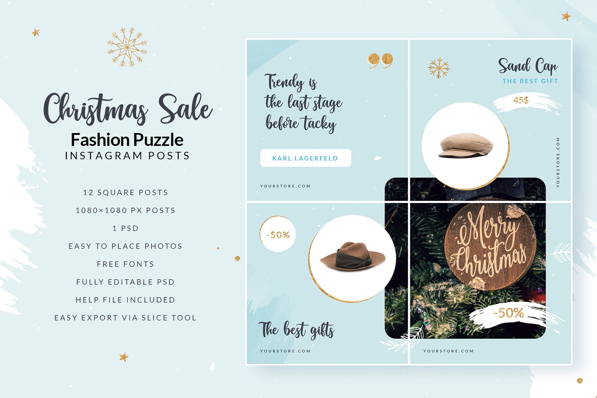 圣诞节时尚促销广告Instagram拼图风格设计模板大洋岛精选 Christmas Fashion Sale – Instagram Puzzle插图1