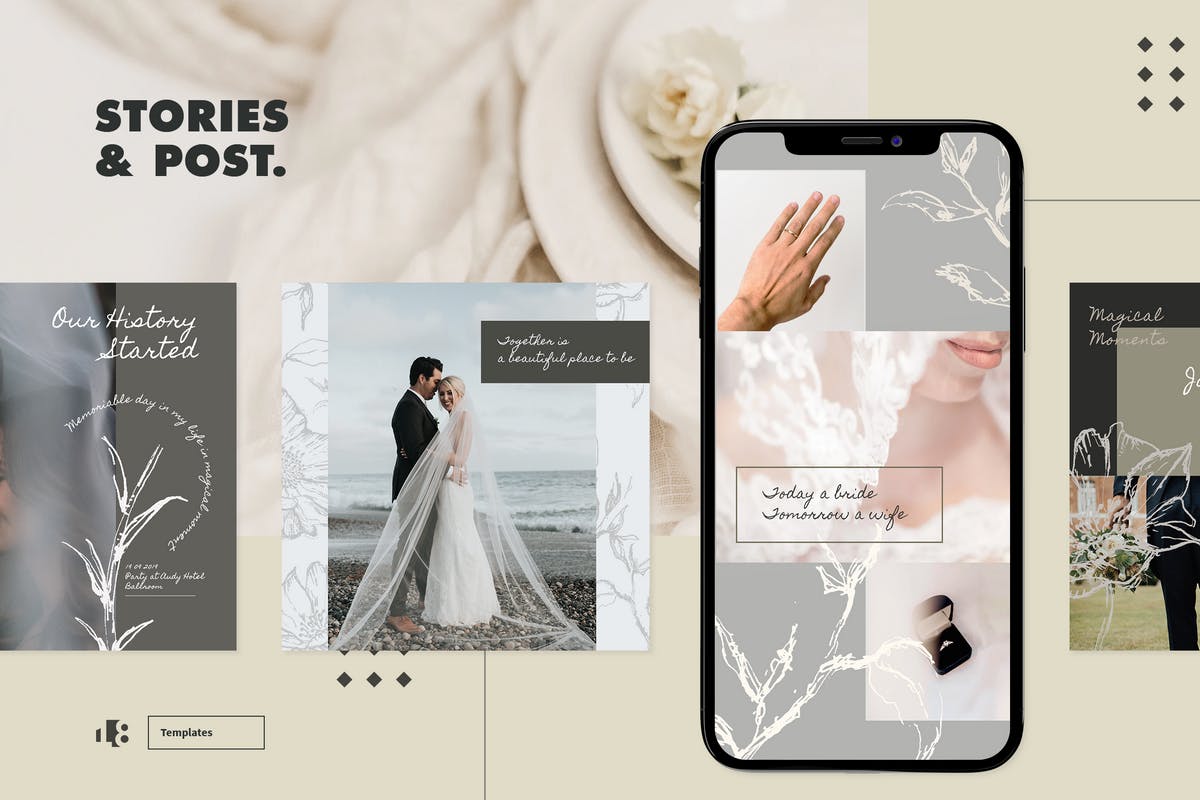 婚礼婚纱摄影Instagram社交贴图设计模板第一素材精选v1 Instagram Template v1插图(2)