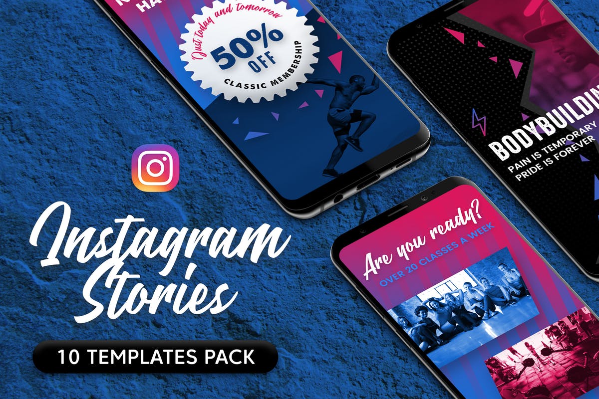 健身俱乐部品牌 Instagram 社交媒体故事贴图模板第一素材精选 Instagram Stories插图